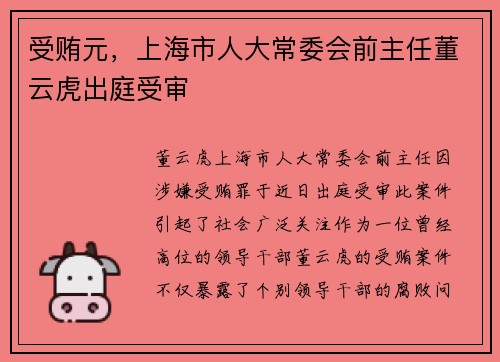 受贿元，上海市人大常委会前主任董云虎出庭受审