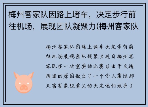 梅州客家队因路上堵车，决定步行前往机场，展现团队凝聚力(梅州客家队最新消息)