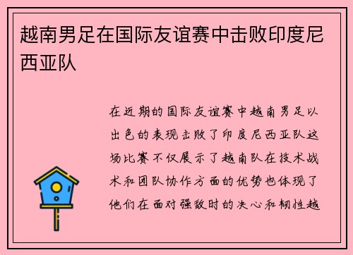 越南男足在国际友谊赛中击败印度尼西亚队
