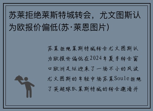 苏莱拒绝莱斯特城转会，尤文图斯认为欧报价偏低(苏·莱恩图片)