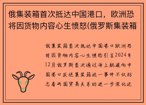 俄集装箱首次抵达中国港口，欧洲恐将因货物内容心生愤怒(俄罗斯集装箱限重)
